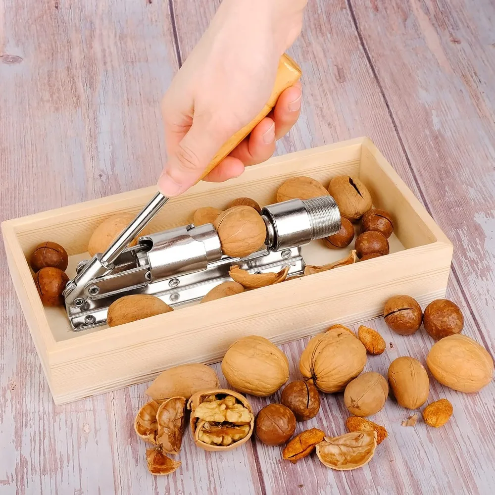 

Кухонные гаджеты, ручной крекер для орехов, сверхмощная машина для шелушения грецких орехов из нержавеющей стали с коробкой для хранения, зажим для грецких орехов пекан