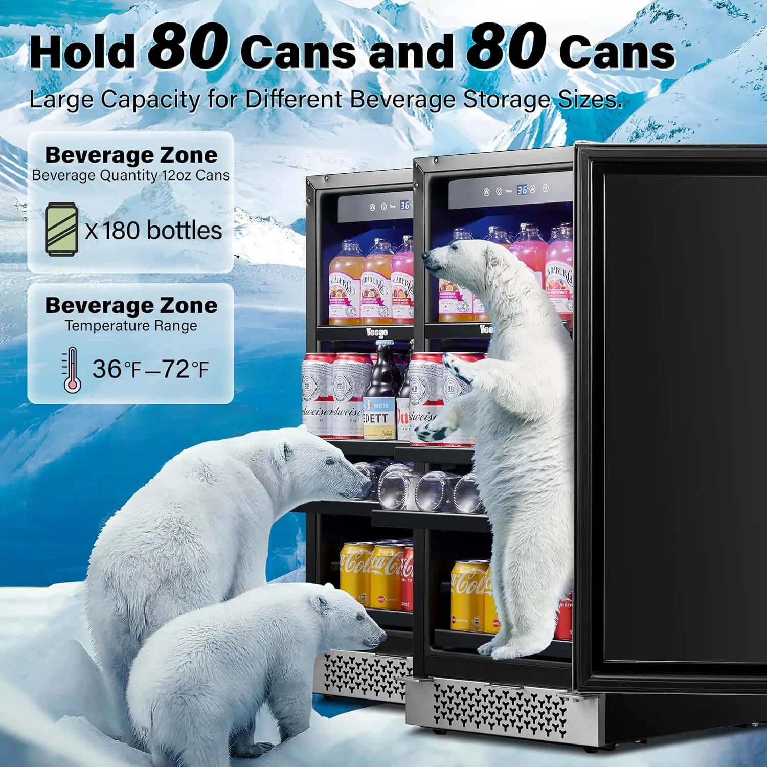 30 inch Beverage Refrigerator, Two 15