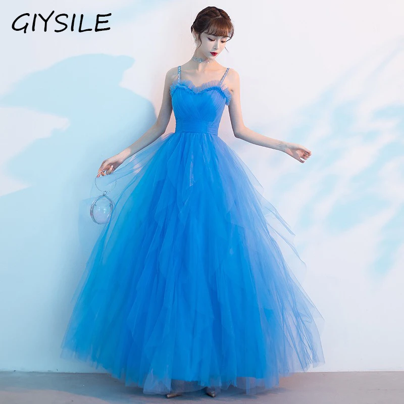 Elegante azul a linha vestidos de baile sexy cinta espaguete doce vestidos de festa de casamento longo vestido de festa para vestido de noite formal