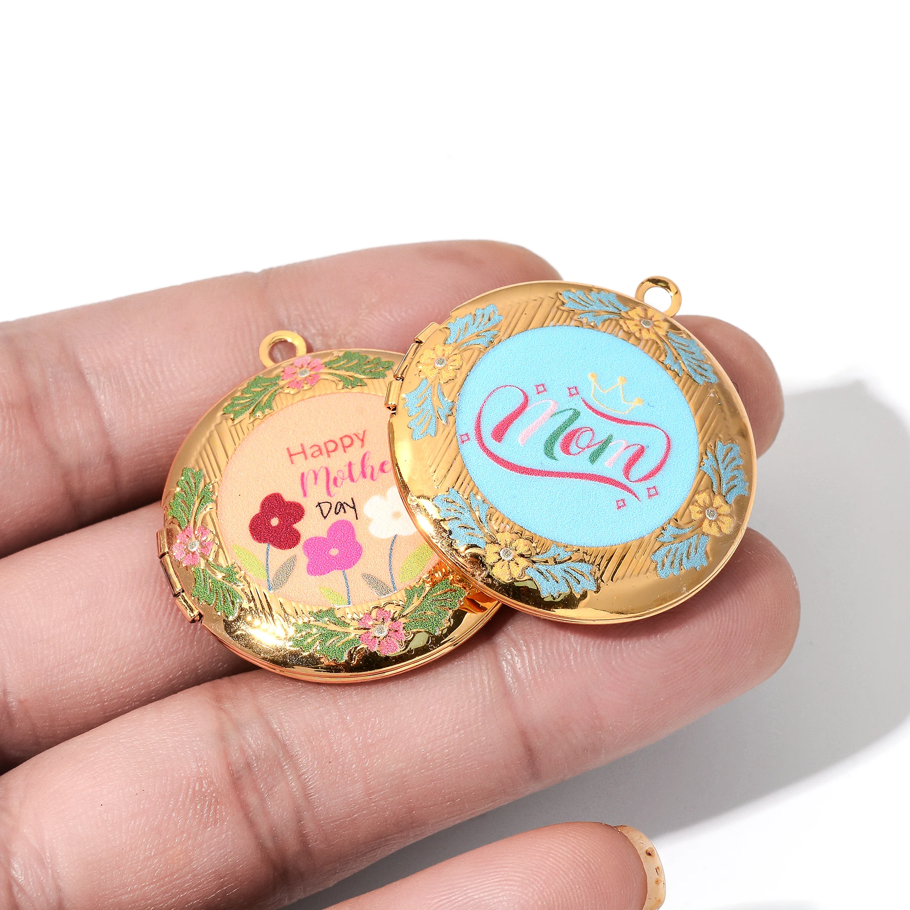 10Pcs Stainless Steel Mother's Day Picture Photo Locket Frame Charms Can Open Round Shaped Pendant for DIY Mom Women Necklace