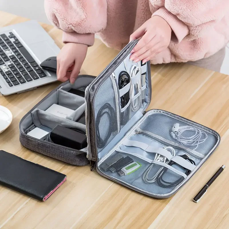 3 Tier Portable USB Line Holder Bag Travel Power Bank Earphone Line Mouse Charging Line Storage Ziplock Bag Storage Organizer