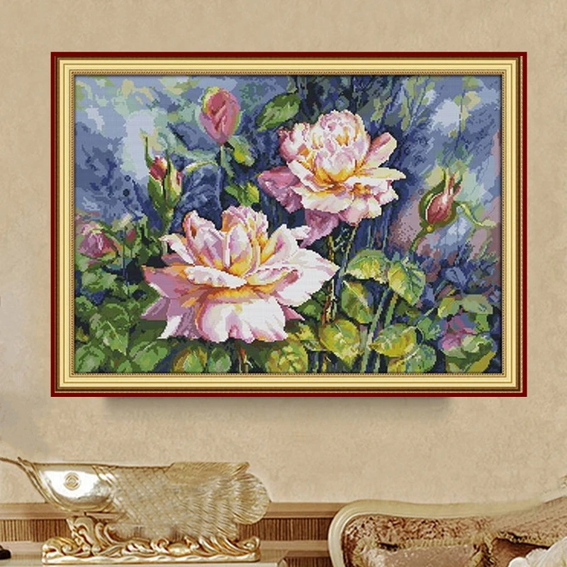 

Набор для вышивания крестиком «Розы»: винтажный стиль, европейский узор, хлопковая ткань для спальни и гостиной