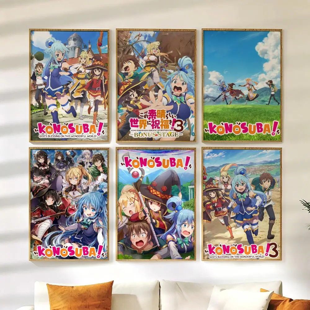 Konosuba God's Blessing on This Wonderful World Poster Stickers HD Painting Self Adhesive Art Decals for Bedroom Room Home Decor