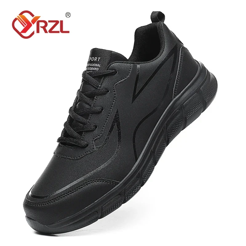 YRZL Scarpe da corsa nere Scarpe da ginnastica atletiche impermeabili in pelle da uomo Scarpe sportive da passeggio da uomo resistenti all'usura Scarpe comode da uomo