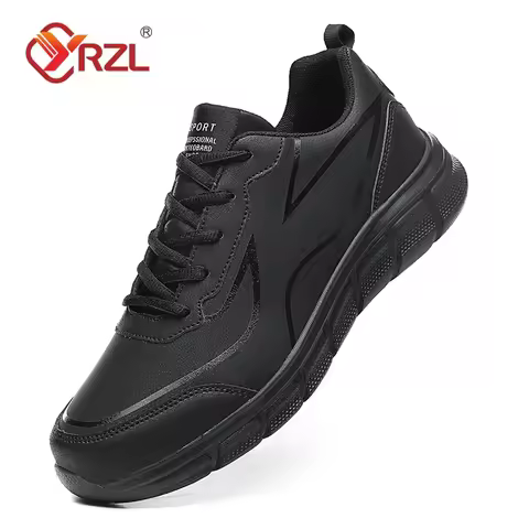 YRZL Black Running Shoes Leather Waterproof Athletic Sneakers Men Wear-resistant Men Walking Sport Shoes Comfortable Men Shoes