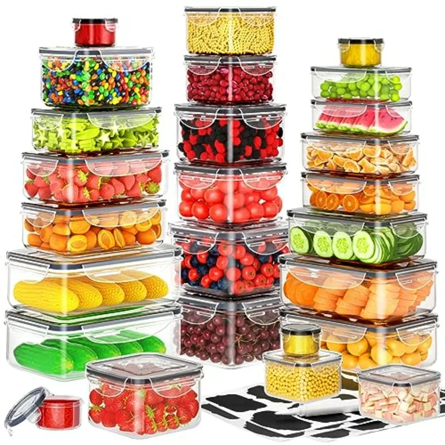 

Набор из 52 контейнеров для хранения продуктов с крышками, герметичные, штабелируемые, пластиковые, для приготовления еды, 100% герметичные, без BPA, для обедов, для детей