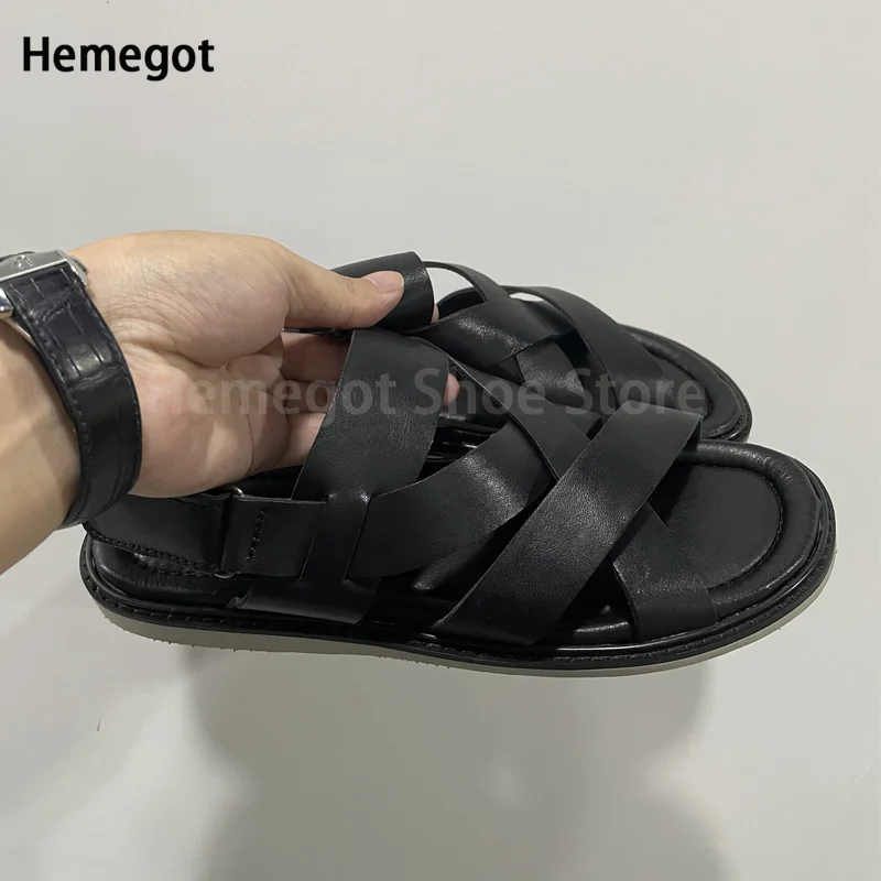 

Summer Roman Sandals Men's Leather Buckle Soft Cowhide Comfortable British Style Driving Beach Sandals Flat Casual Shoes