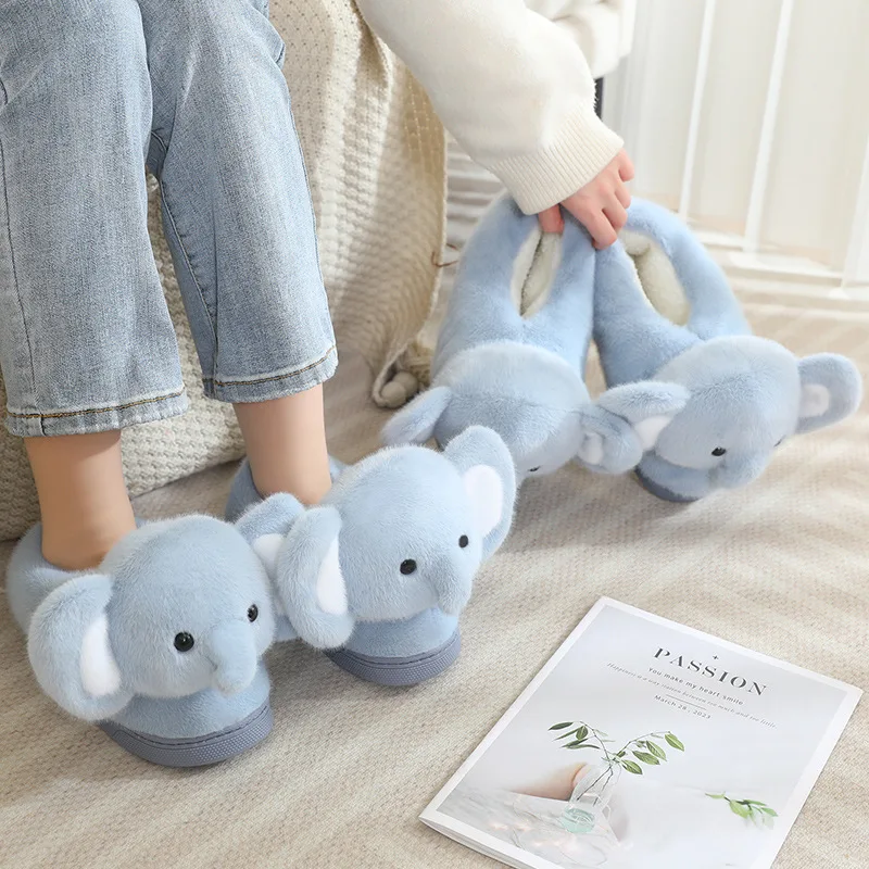 Scarpe in cotone per la casa con elefante adorabile Scarpe calde in peluche Pantofole comode Ragazzo Ragazza Coppia Scarpe soffici Suola spessa Regali antiscivolo