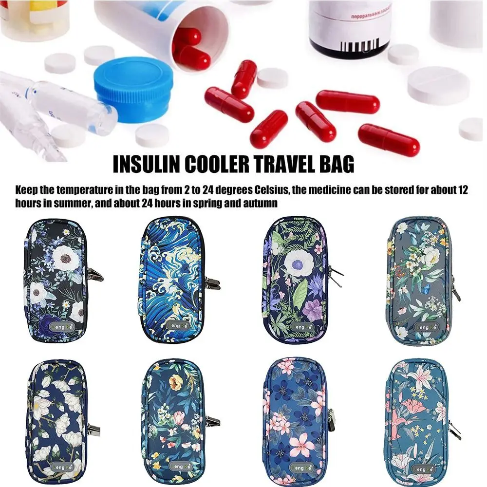 Durable Oxford Cloth Insulin Cooling Bag Floral Pattern Waterproof Pill Protector Medicine Travel Cooler Diabetics