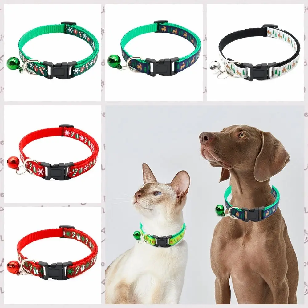 con campana Collar navideño para gatos Patrón de copo de nieve/encaje y ciervo Collar navideño de polipropileno para mascotas ajustable Blanco/Verde/Rojo