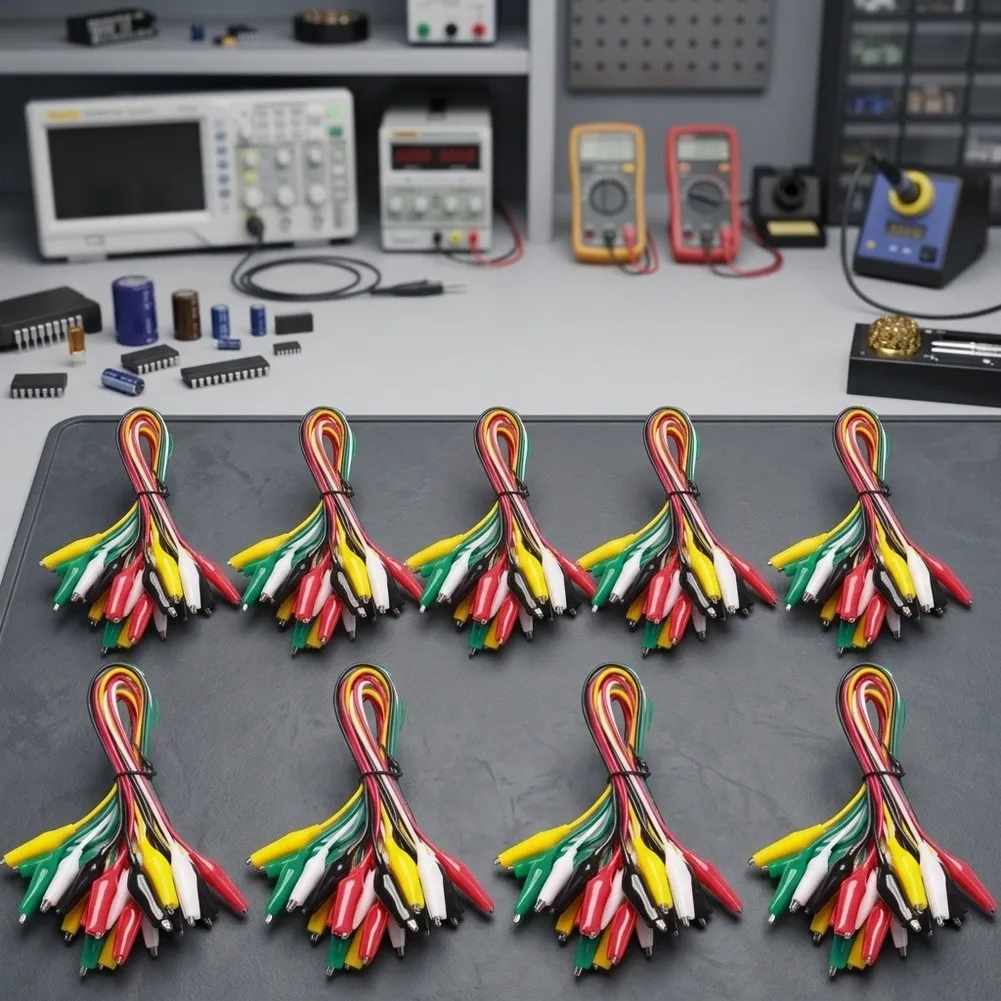10 pcs Electrical Test Clips Set with Color Coded Wires for Circuit Analysis and Component Testing Applications