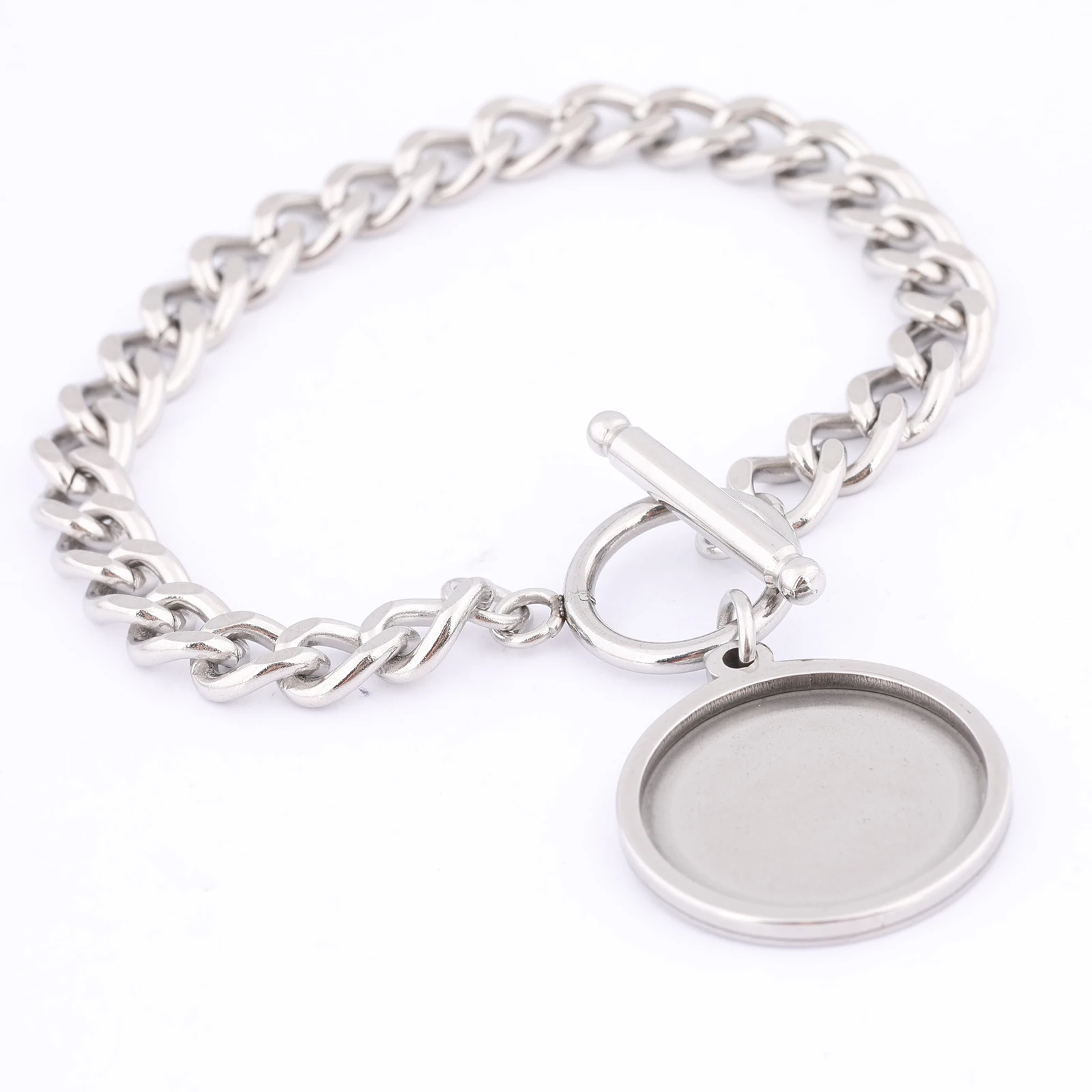 3pcs Stainless Steel 7mm Wide Chain Bracelet Base Blanks Fit 20mm Cabochon Bezel Setting Trays Diy Bracelets Making Findings