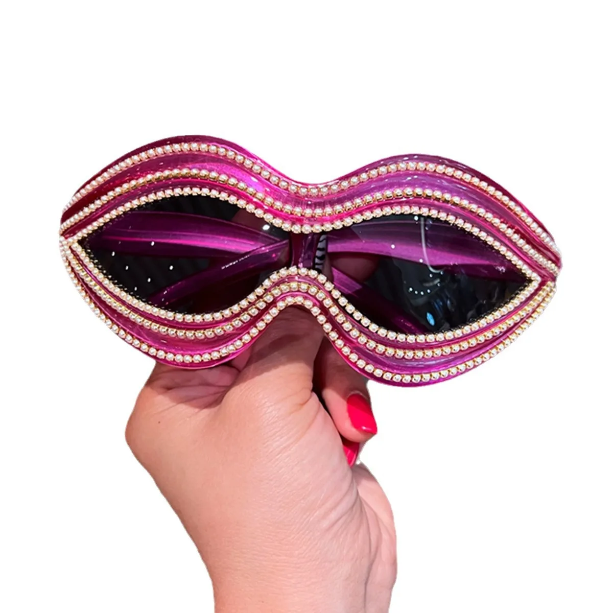 2025 النظارات الشمسية النسائية العصرية نمط إطار كبير المتضخم نظارات فاخرة اللؤلؤ الديكور خمر نظارات Marcas De Lujo المقلدة #5