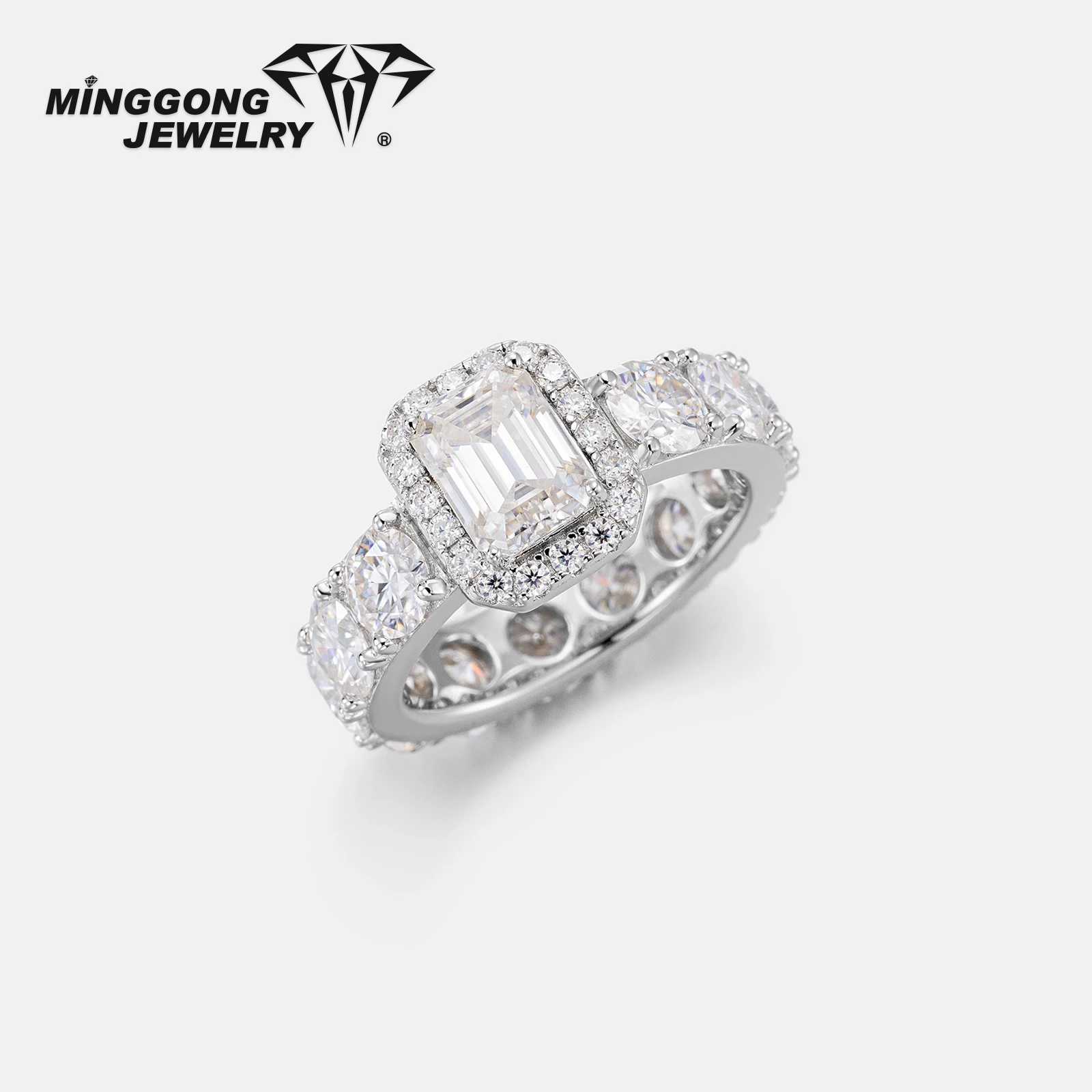 

Новый настраиваемый новый дизайн, настоящее твердое золото 10 карат/14 карат VVS, муассанит для помолвки, изумрудная огранка, муассанит с ореолом, бриллиант для женщин