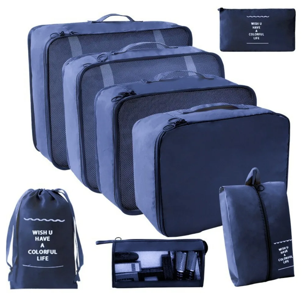 

8 PCS/Set Polyester Travel Storage Bag Set Foldable Waterproof Travel Organizer Bag Large Capacity Makeup Bag Suitcase Organizer