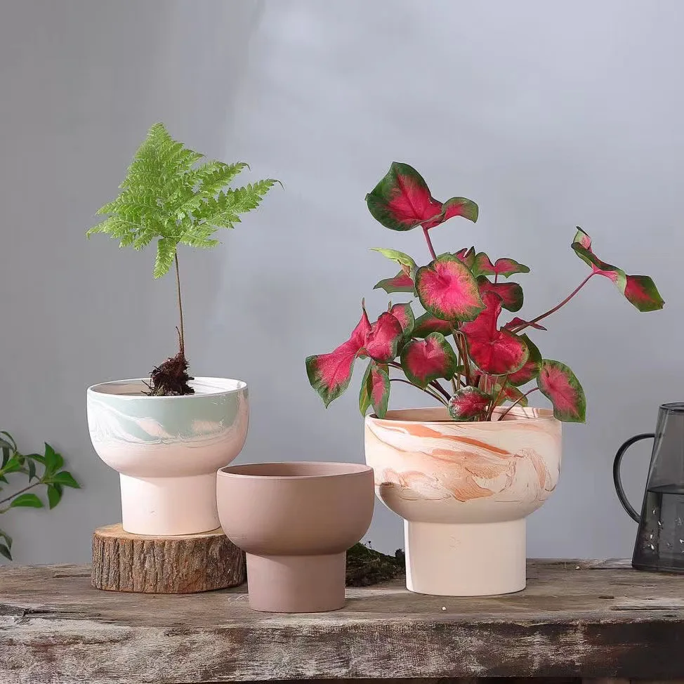 Two Color Pots for Plants  Flower Pot Ceramic Balcony Large Red Pottery Flower Pot Balcony Decorations Garden Decoration