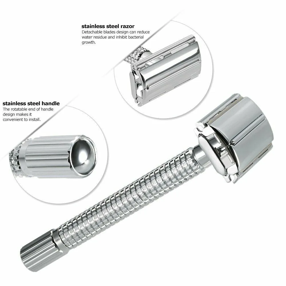 Men Double Edge Safety Razor Portable Reusable Manual Shaver for Home Salon