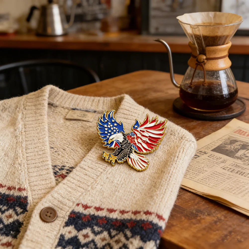 Bald Eagle American Flag Enamel Brooch USA Patriot Independence Day Celebration Lapel Pin National Spirit Badge Jewelry Gift