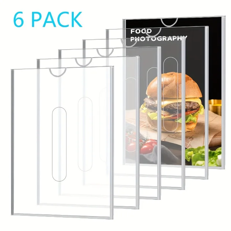 6pcs A4 Double Clear Hollow Acrylic Card Slot Announcement Wall Slot Paper Box School Office Promotion Bulletin Board Displaying