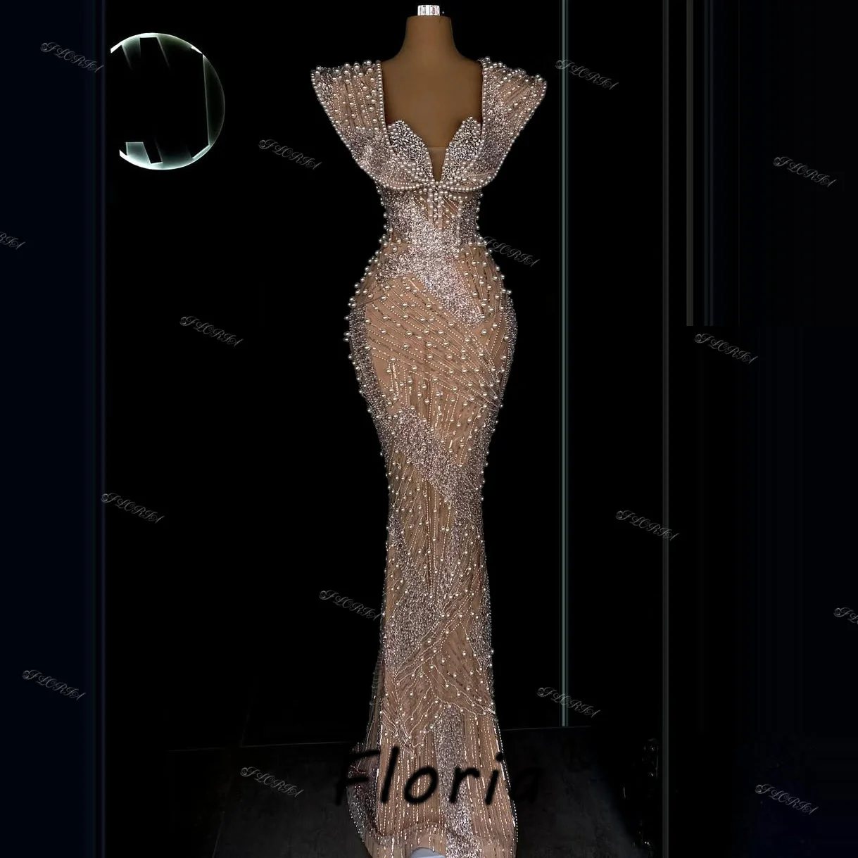 

Luxury Fully Pearls Mermaid Evening Dresses Champagne Beaded Crystal Prom Party Dress Elegant Wedding Vestidos de fiesta 2025