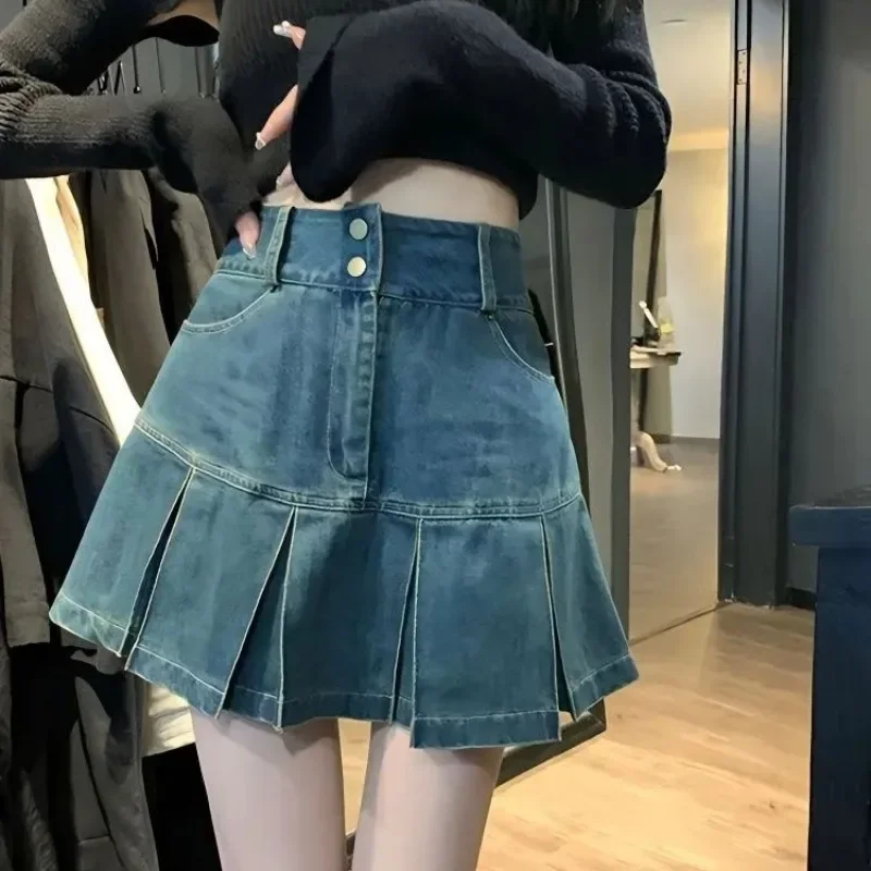 Kawaii Cute Short Mini Women's Denim Skirt High Waist Wrap Female Jeans Skirts Tight 2024 Trend Vintage Clothing Sales Modest V