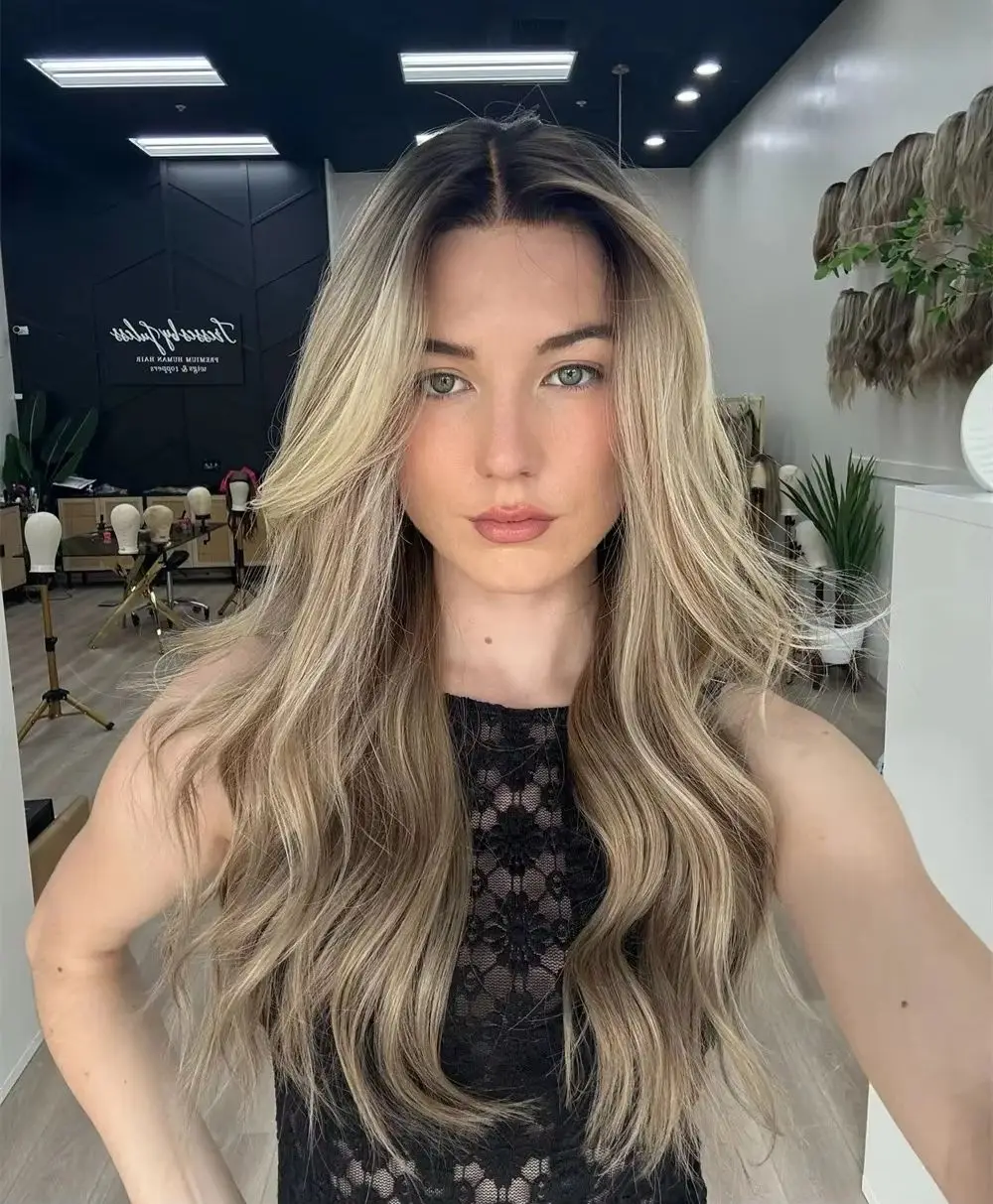 28 Inch Long Body Wave Synthetic Wig Mixed Brown Ombre Lace Front Wigs for Women High Quality Blend European Hair Daily Cosplay