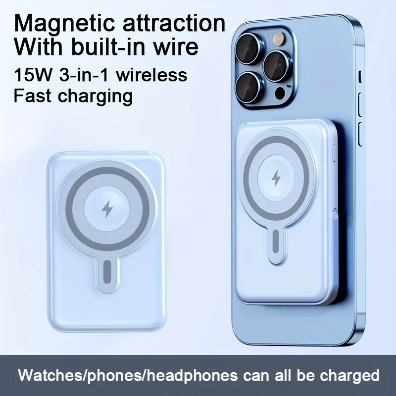 Magnetic 3-in-1 Wireless Charging Treasure 10000mAh Mini High Capacity With Stand 15W Fast Charging Mobile Power