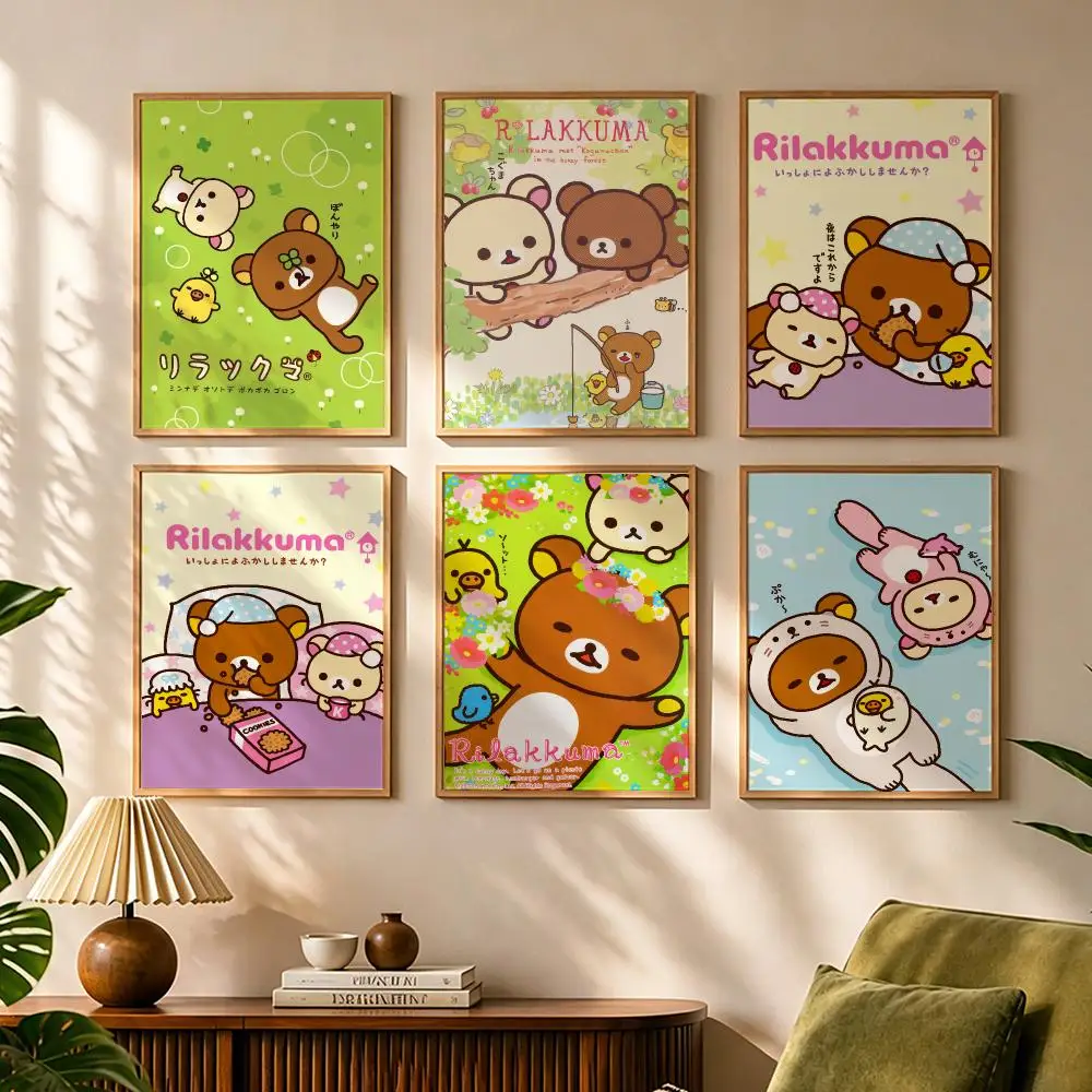 Cute Cartoon R-Rilakkuma Classic Painting Calligraphy Canvas HD Poster Waterproof Fade Resistant Wall Art Print for Home Decor