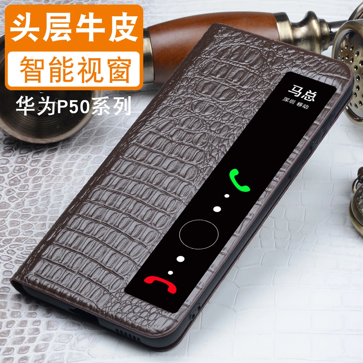 Wobiloo Luxury Genuine Leather Wallet Cover Business Phone Case For Huawei P50 Pro P50e Cover Credit Card Money Slot Holste