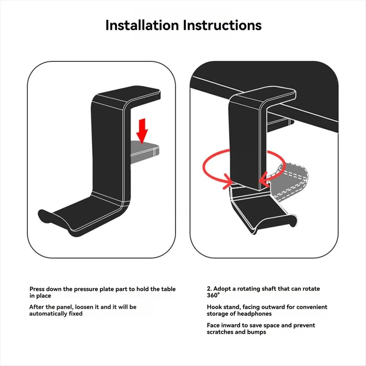 B21B 360° Rotating Headphone Stand Desktop Headset Holder Wall Mount Desk Hanger Hook for Gaming Controller Accessories A