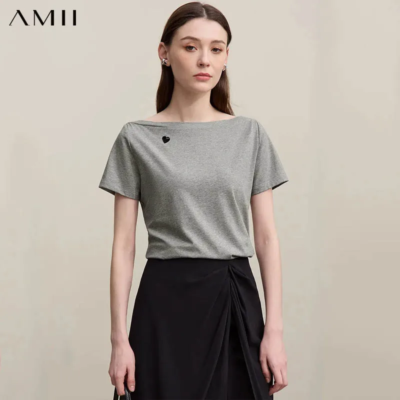 Amii Women's Embroidered Summer T-Shirt Slim Fit