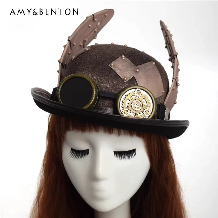 

Новинка 2025 года, длинная шляпа с заячьими ушками в стиле стимпанк, Лолита, бал на Хэллоуин, вечеринка, темно-коричневая шляпа, реквизит для стрельбы