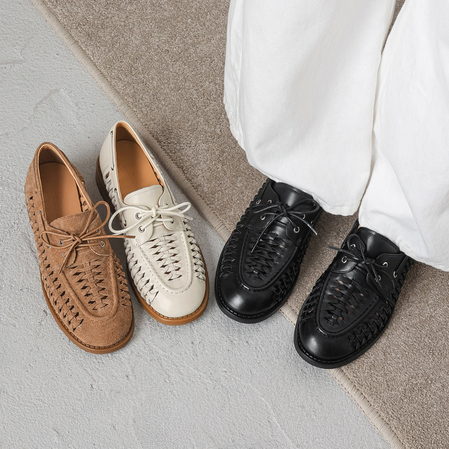 Zapatos de tacón para mujer, mocasines con cordones y punta redonda, de cuero natural, tejido de piel de vaca, piel de oveja y piel de cerdo, 22-25cm, novedad de primavera y otoño 2026