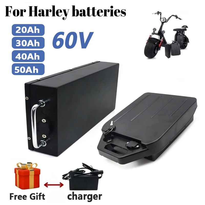 Batería de litio para vehículo eléctrico, 60V, 20Ah-40Ah, 2000W, para Harley, scooter eléctrico Citycoco plegable de dos ruedas, cargador gratuito