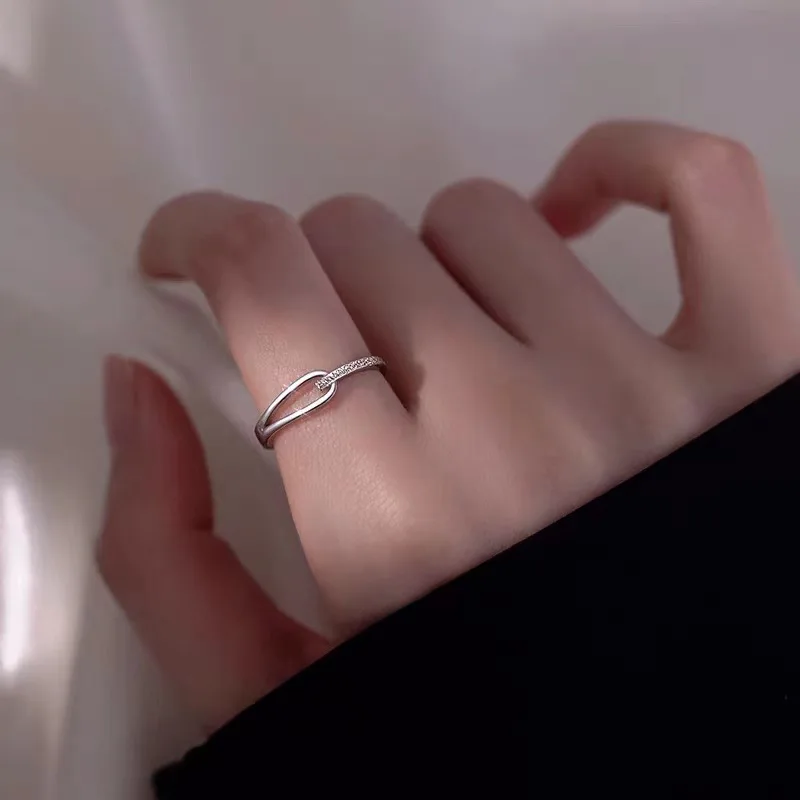 Shiny Designer 925 Sterling Silver Adjustable Hollowed Zircon Rings for Woman Valentine's Day Gift Fashion Temperament Jewelry
