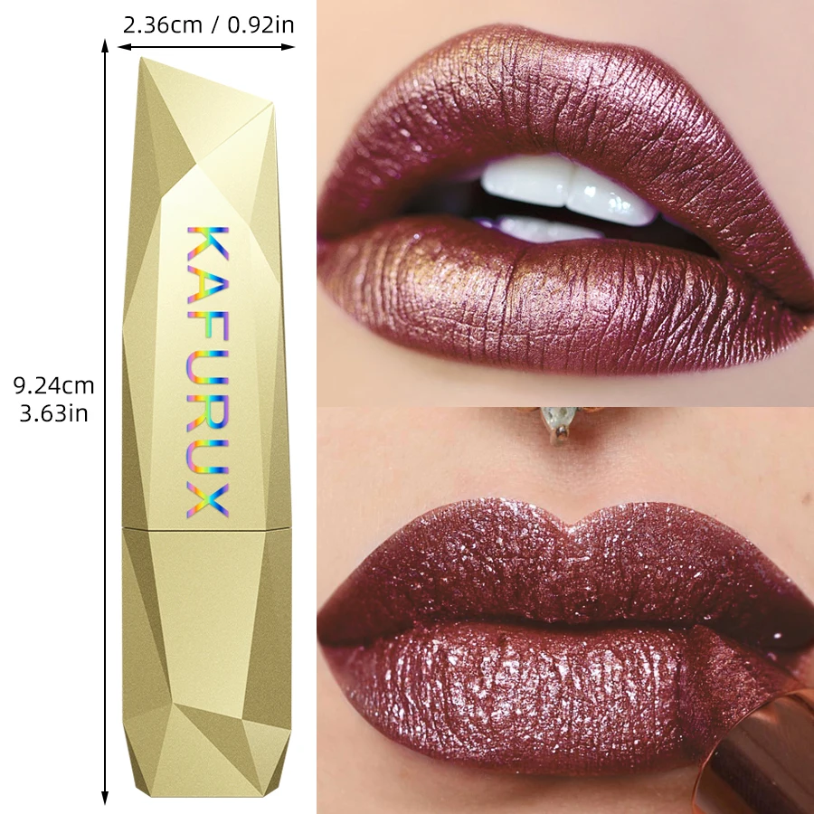 1 PC レッドメタリック口紅長期的なグリッター防水リップ釉薬保湿発光リップティントシマー光沢のあるリップグロスメイク