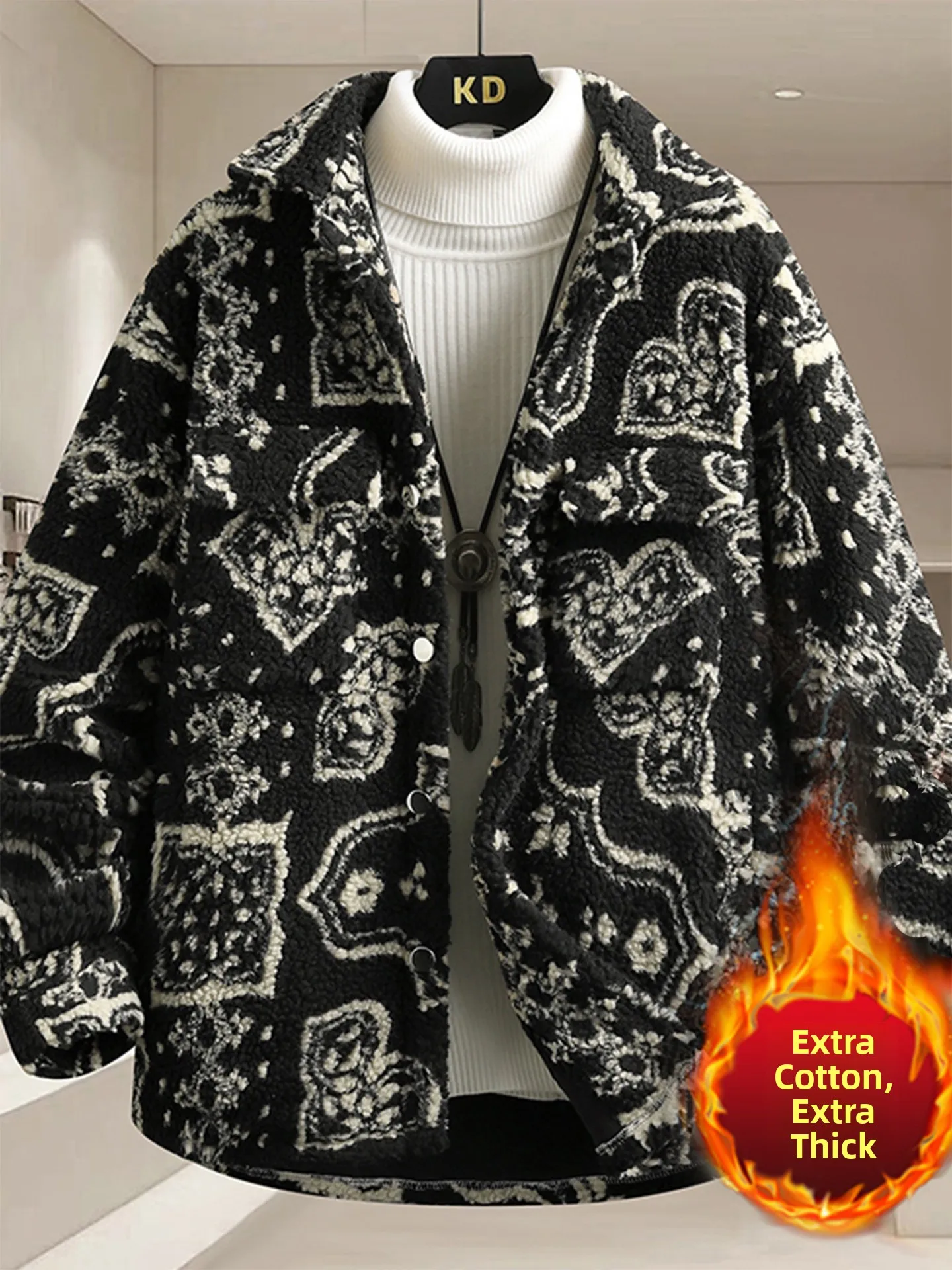 

Retro Lamb Velvet Thiened Cotton Jaet for Men Winter Warm Workwear Jaet with Cotton Sandwich Youth Faion Outerwear