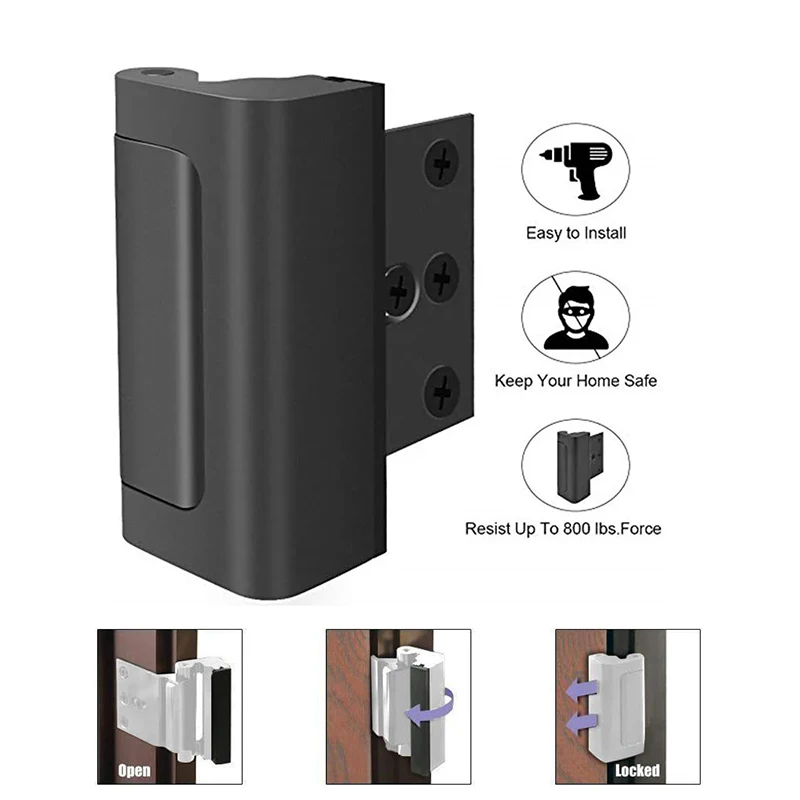 

Home Door latch Security Door Reinforcement Lock Upgraded Childproof Security Lock 3" Stop For Inward Swinging Withstand 800 Lbs