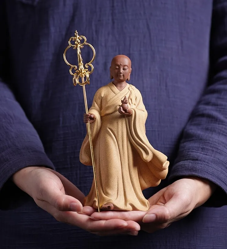 Chinese Zi Sha Sand Ksitigarbha Bodhisattva Monk Statue Buddha Zen Figure