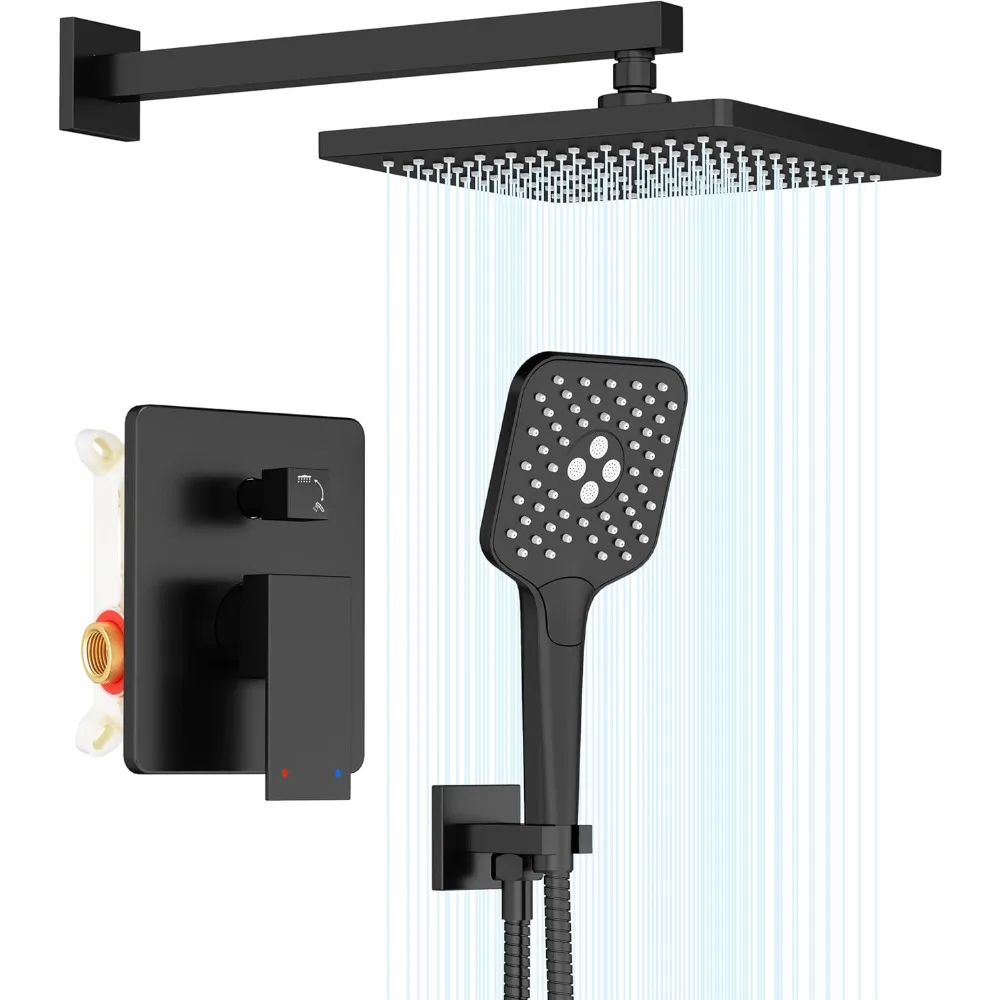 

Gabrylly Shower System, 10 Inches Rain Shower Heads with Handheld Spray Combo, Wall Mounted Shower Faucets Sets Complete with Sh