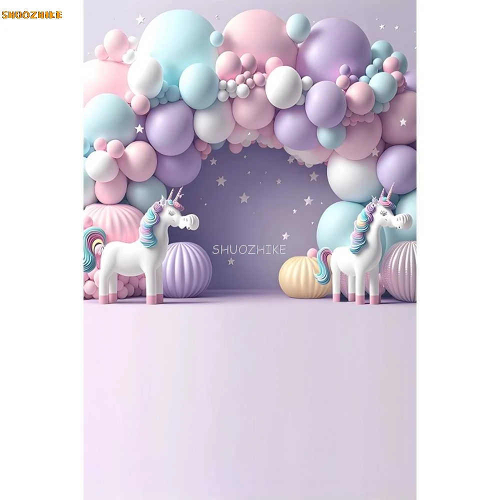 Newborn Baby 1st Birthday Backdrop Girl Boy First Birthday Party Pink Blue Balloon Flower Baby Cake Smash Photography Background