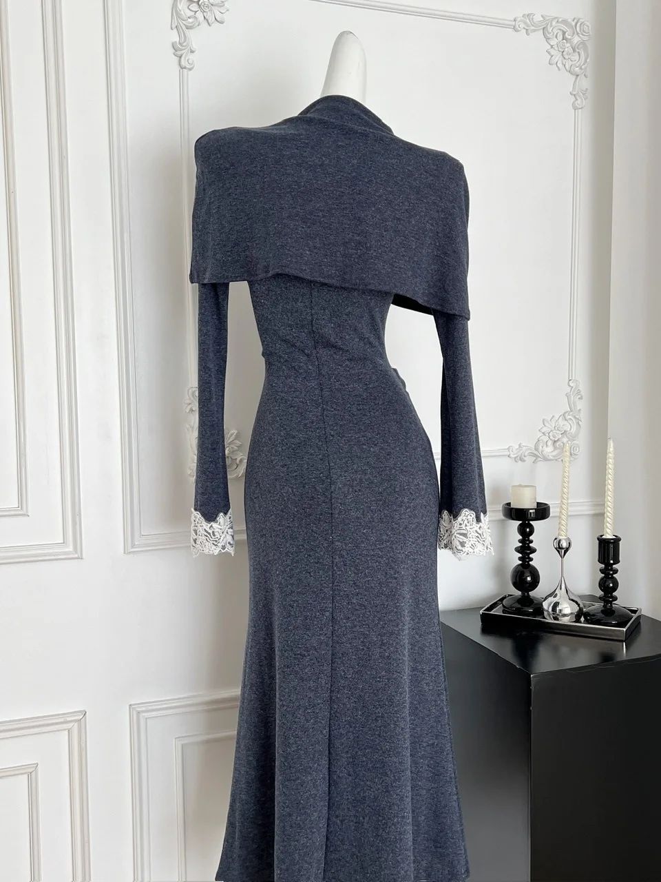 Ele Embroidered Knitted Long Dr Bodycon Fit Fi Tail Skirt High Waist Autumn Early Season Faionable Women's Dr