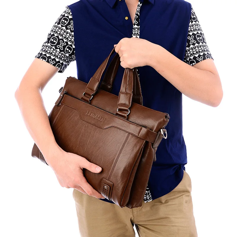 Maletín de cuero PU para hombre, bolso de hombro informal de negocios, bandolera de gran capacidad