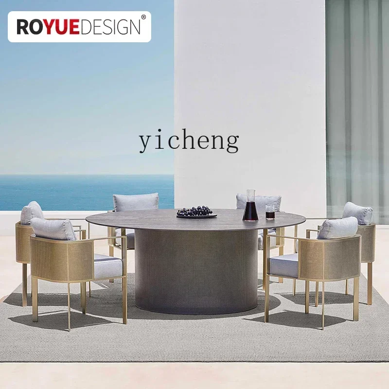 r5.13  Premium Outdoor Table and Chair Villa Terrace Aluminum Alloy Outdoor Garden Leisure Dining Table and Chair Combination
