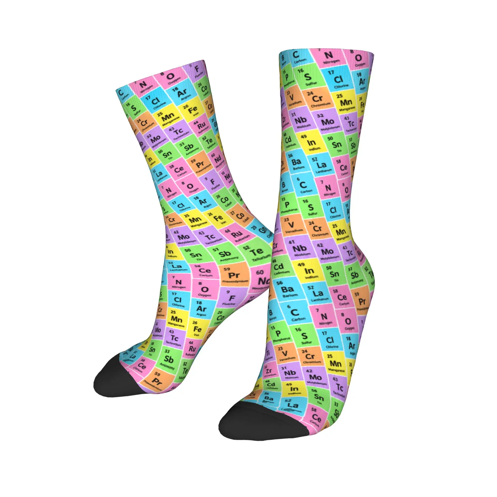 Novelty Men Socks with Colorful Periodic Table Element Stockings Anti Skid Men's Socks Soft Breathable Autumn Gothic Socks