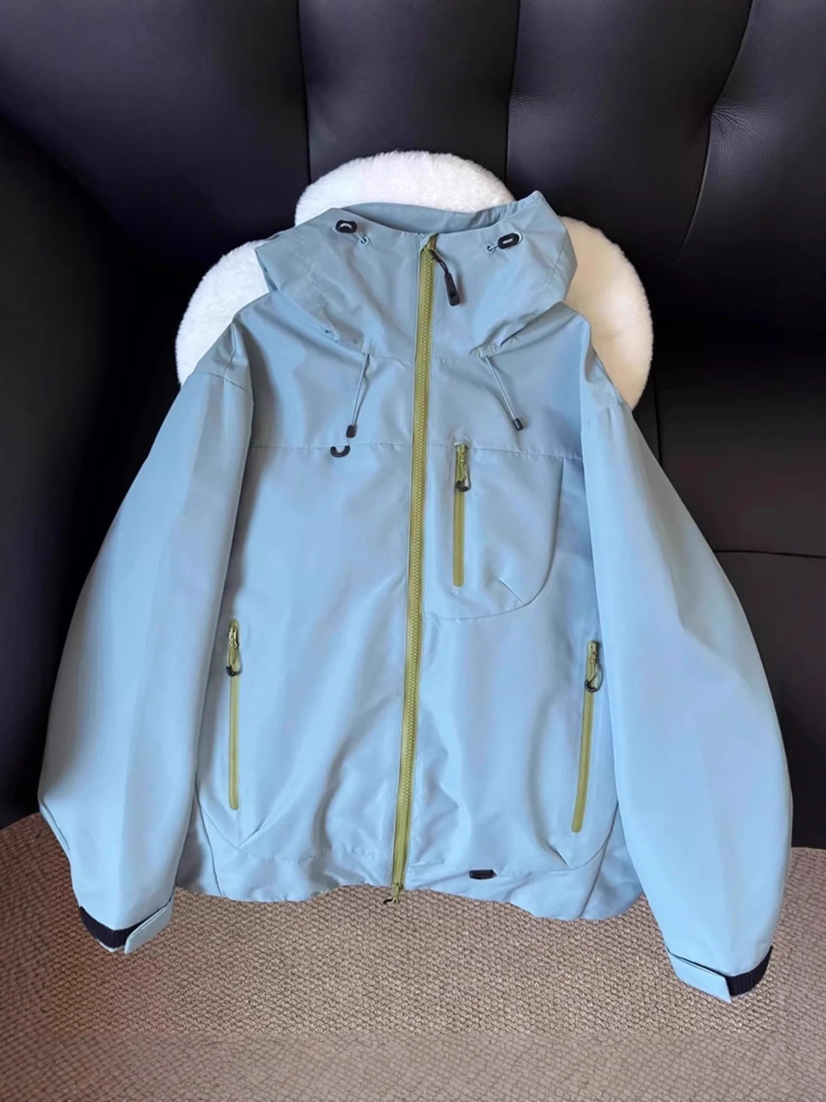 

Мужская куртка для скалолазания на открытом воздухе, весенне-осеннее водонепроницаемое ветрозащитное пальто с капюшоном, прочная ткань из бычьей ткани, свободная посадка на молнии