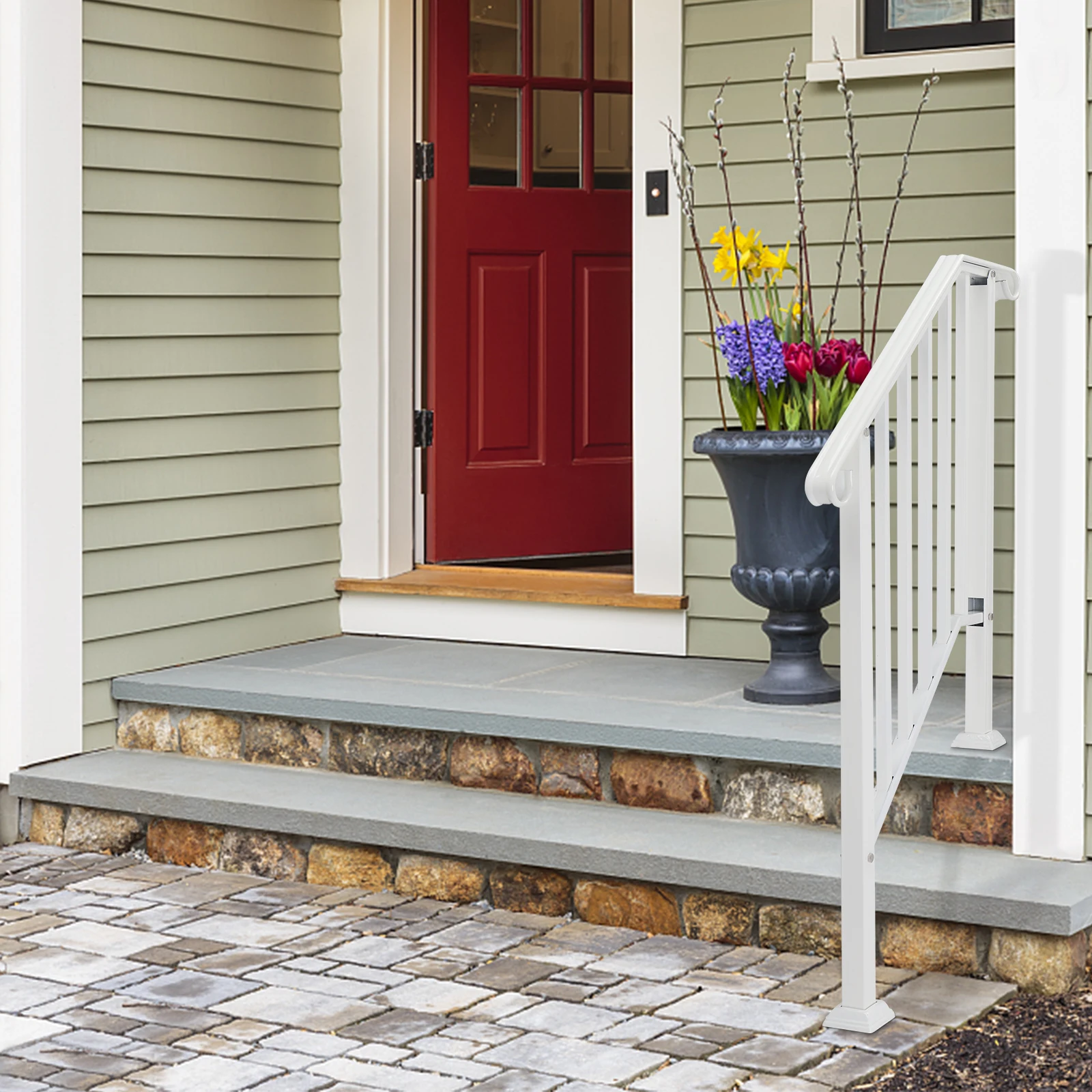 

[Same code: 54756520 74664377] Matte white 2nd step, galvanized iron, courtyard stair handrail