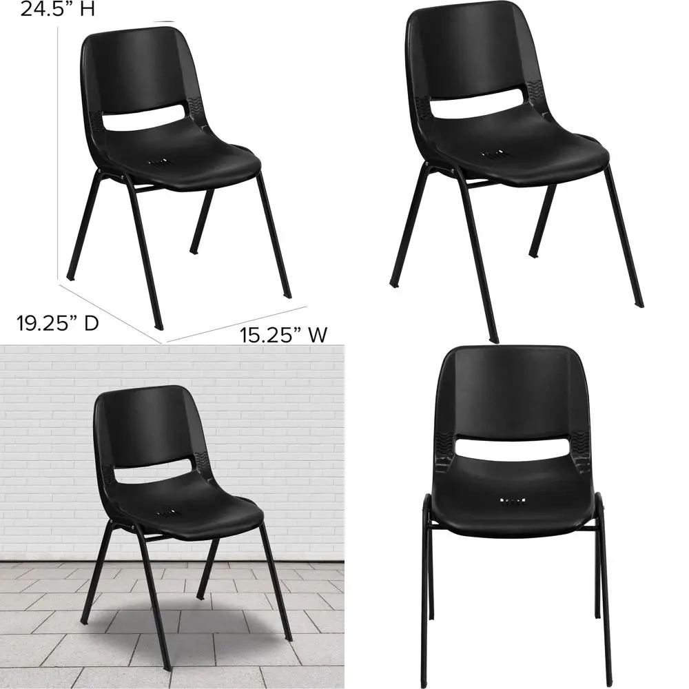 

440 lb. Capacity Kids' Ergonomic Stackable Black Shell Chair with 14 Seat Height