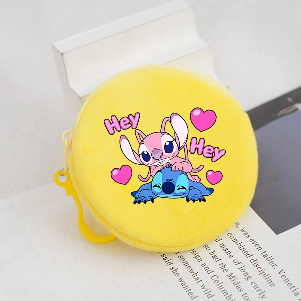 New Disney Lilo & Stitch Round Coin Purse Cartoon 5 Color Plush Wallet for Women Portable Cute Lipstick Storage Bag Girls Gifts