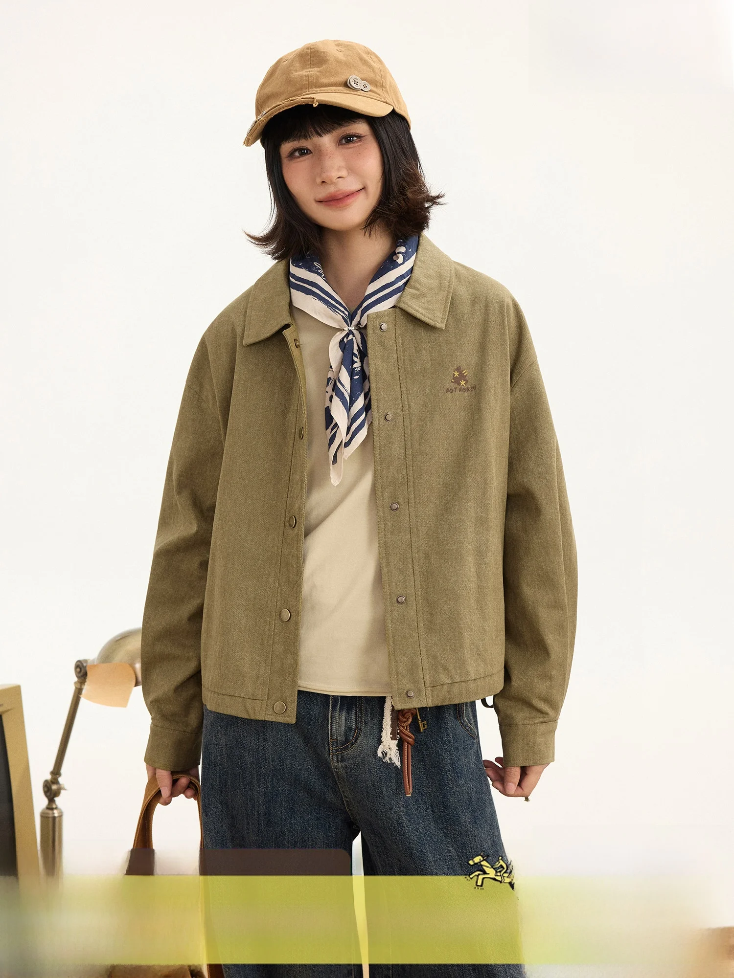 

Retro Cotton ort Jaet with Embroidered Design Vintage Sle Women's Outerwear Spring Season Pure Cotton Khadi Fabric